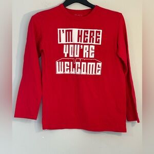 The Children’s Place Red Graphic Tee “I’m Here You’re Welcome” Size L (10/12)